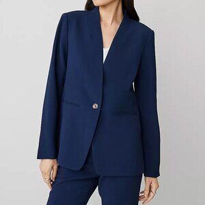 Ann Taylor The Long Collarless Blazer in Fluid Crepe